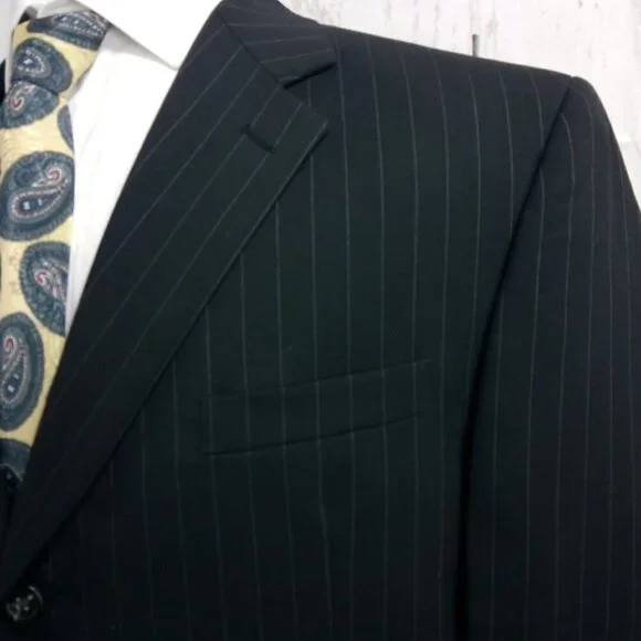 Chaps 1978 44R 3 Button Black Striped Suit Blazer - Picture 2 of 10